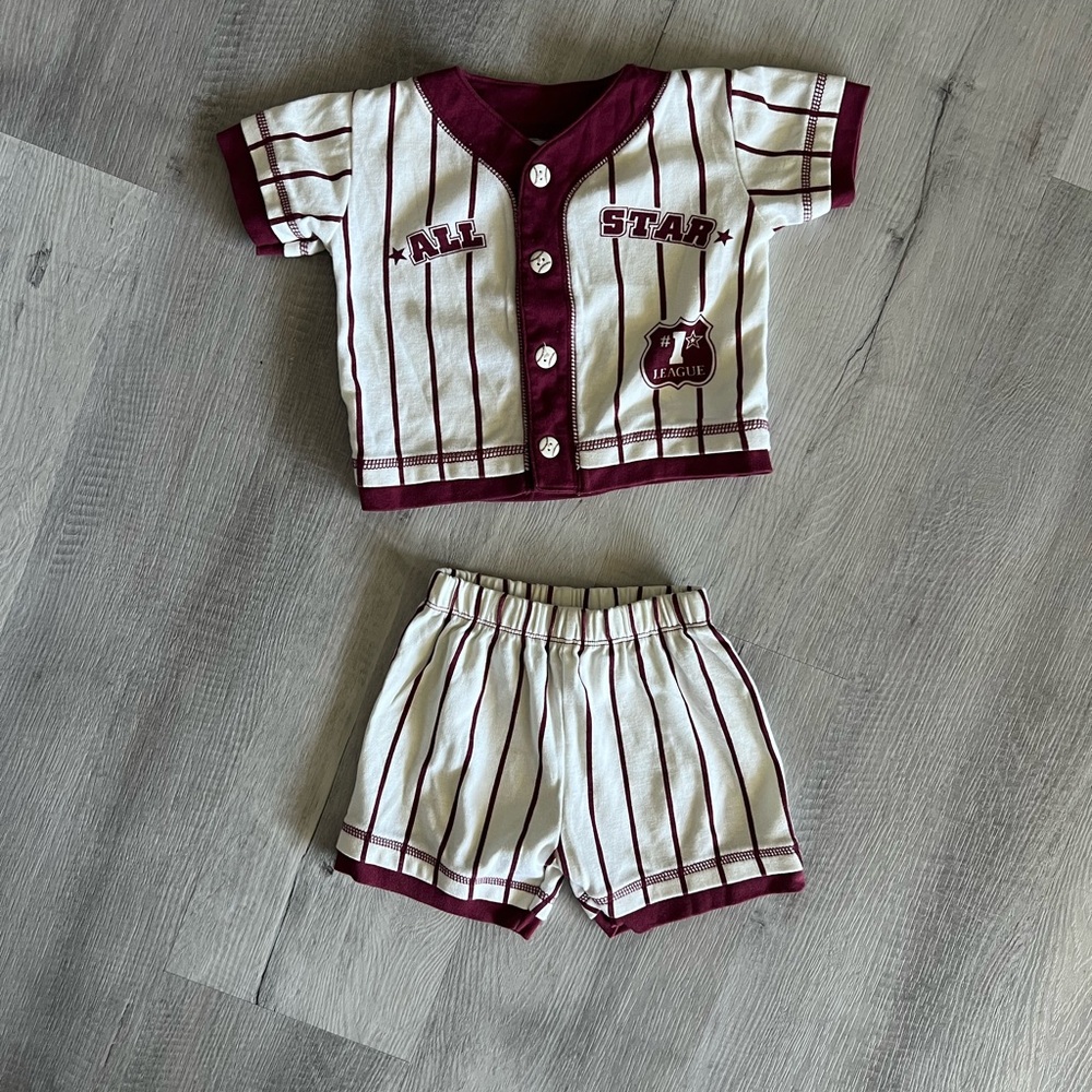 Vintage Striped All Star Baseball Baby Outfit